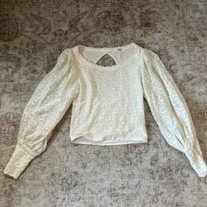 Free People Cream Lace Puff Sleeve Blouse